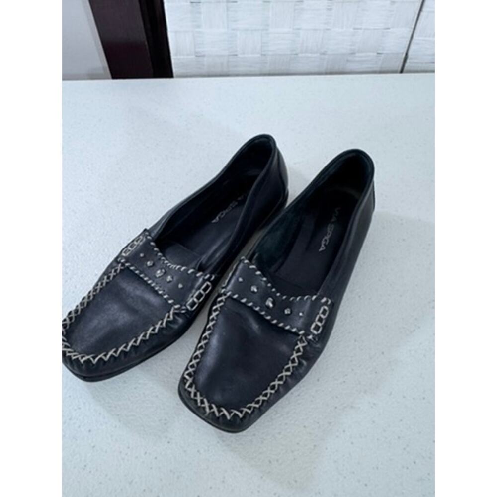 "Via‎ Spiga" Black Leather Flats,Loafers,Size 39,Womens,